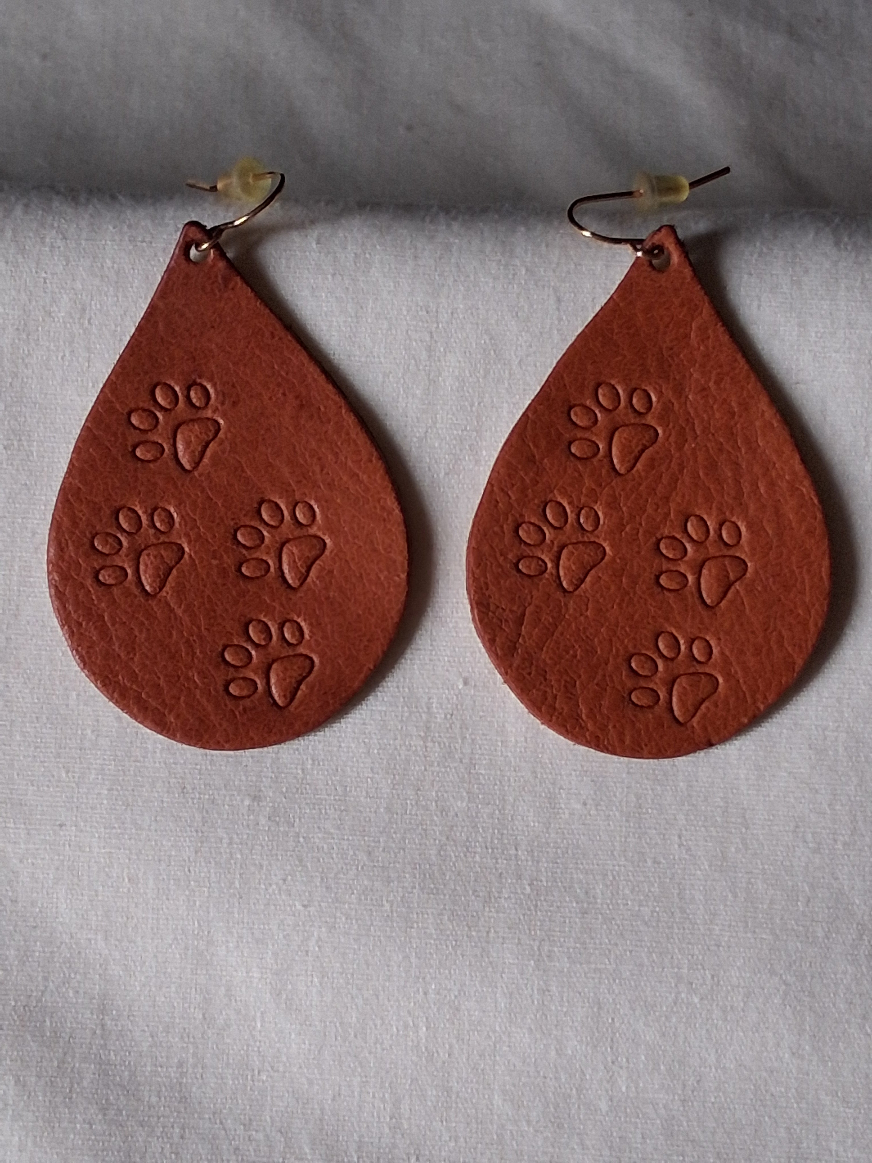 Stamped Veg-Tanned Teardrop Earrings