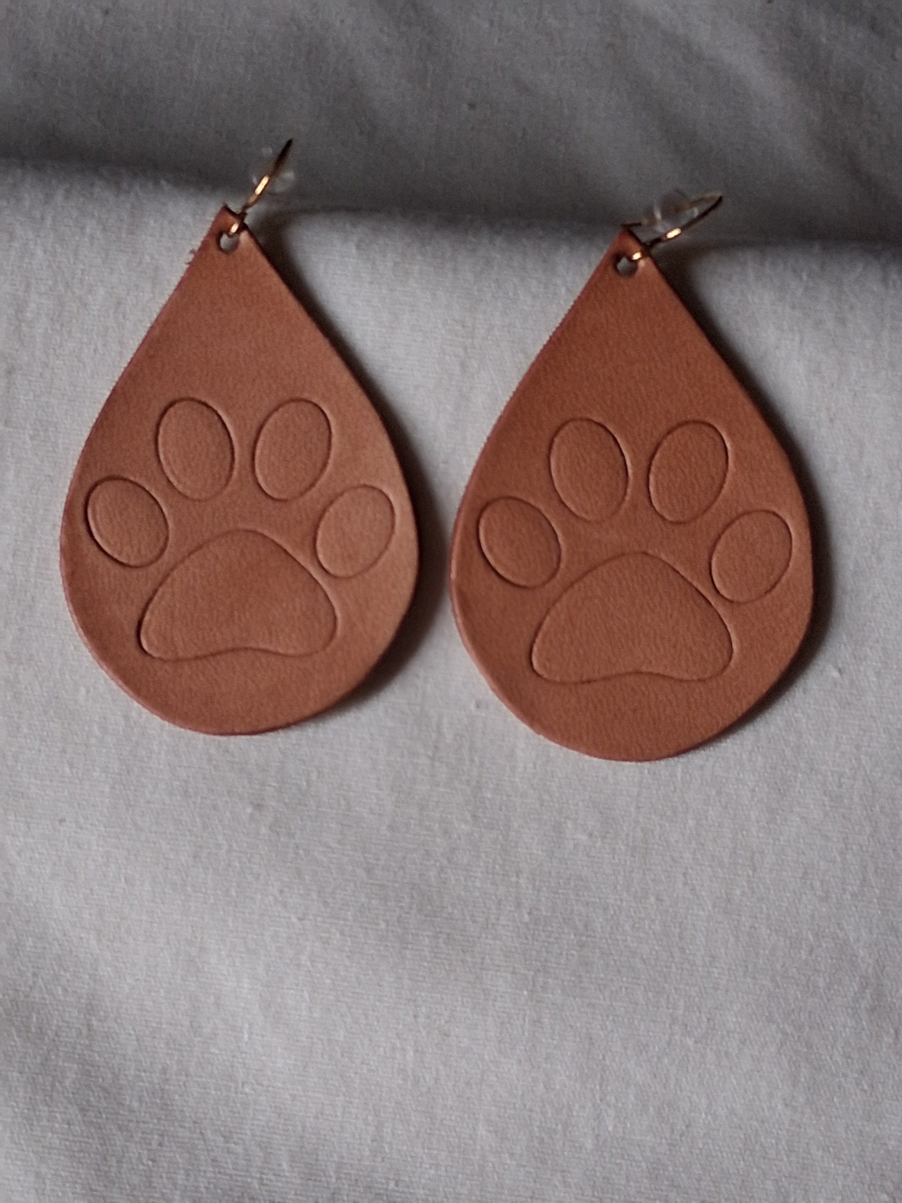 Stamped Veg-Tanned Teardrop Earrings