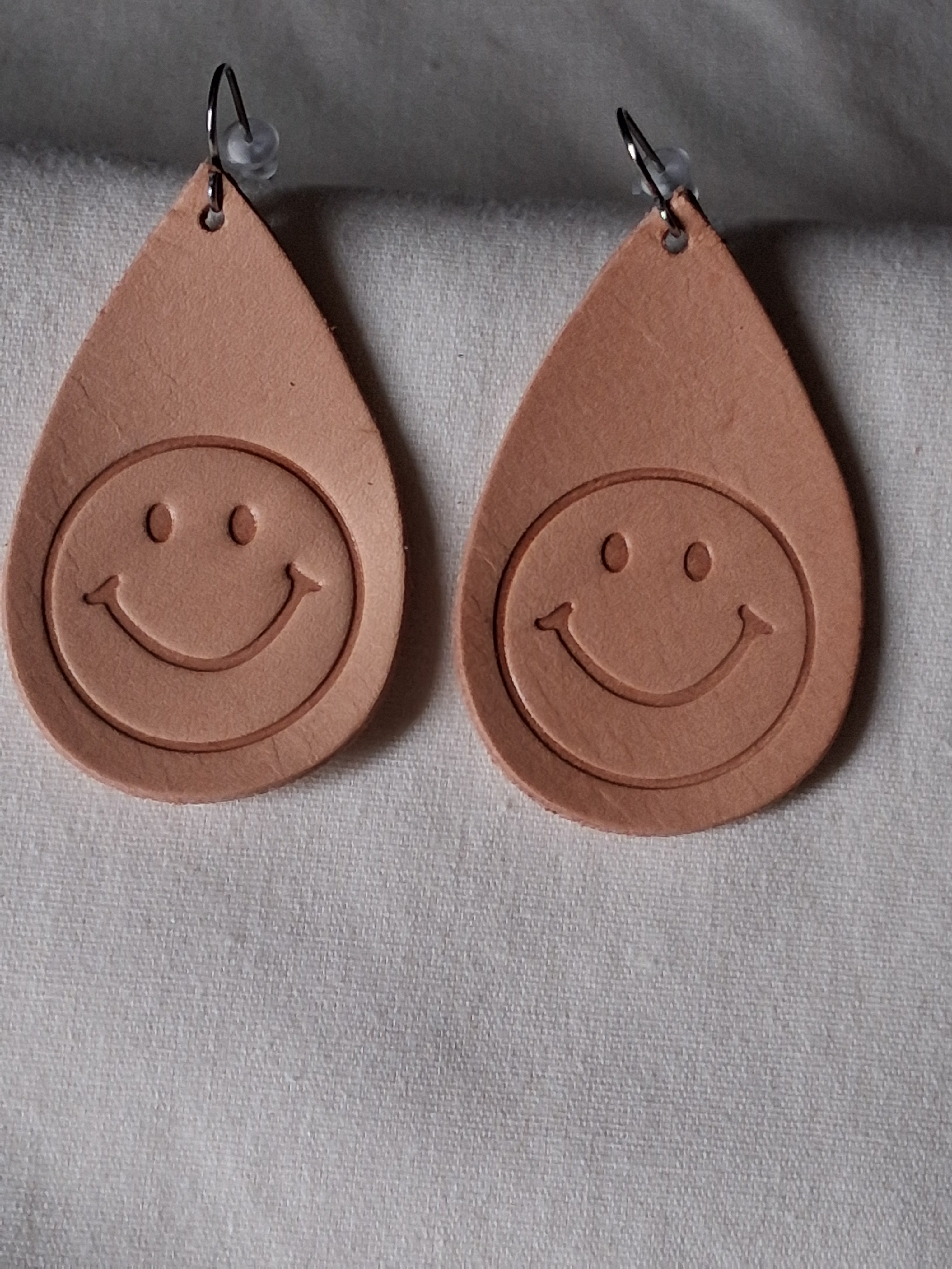 Stamped Veg-Tanned Teardrop Earrings