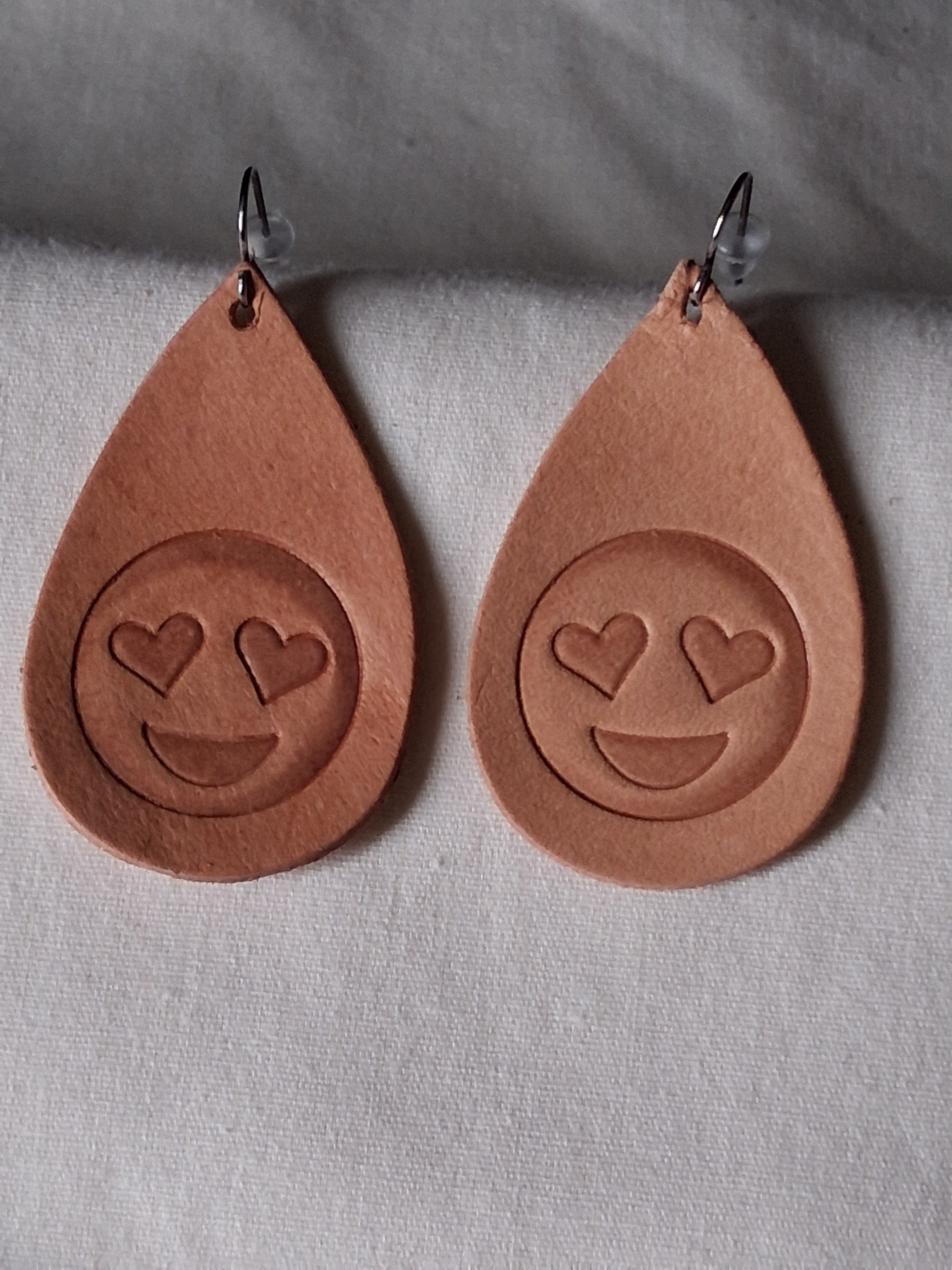 Stamped Veg-Tanned Teardrop Earrings