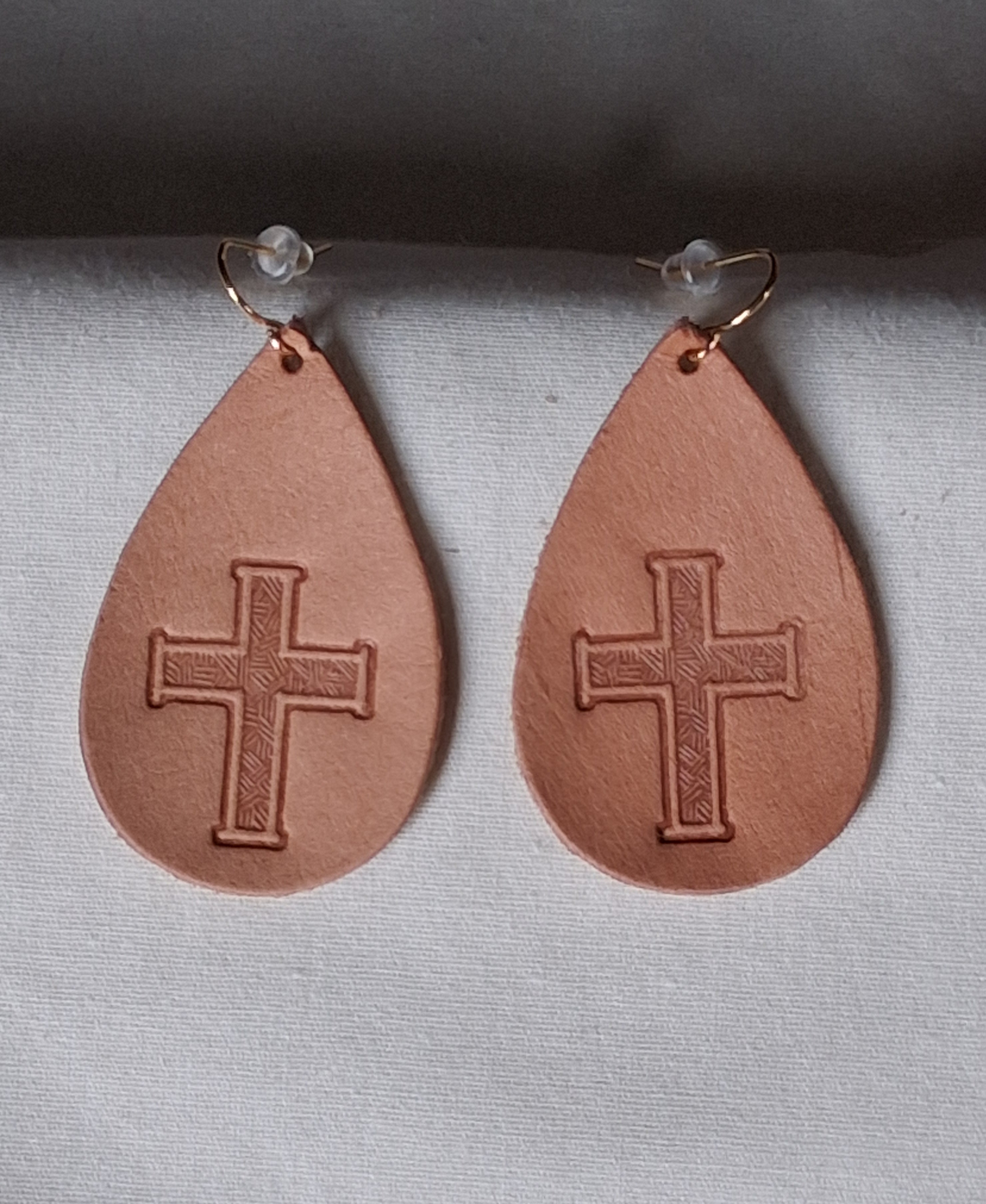 Stamped Veg-Tanned Teardrop Earrings