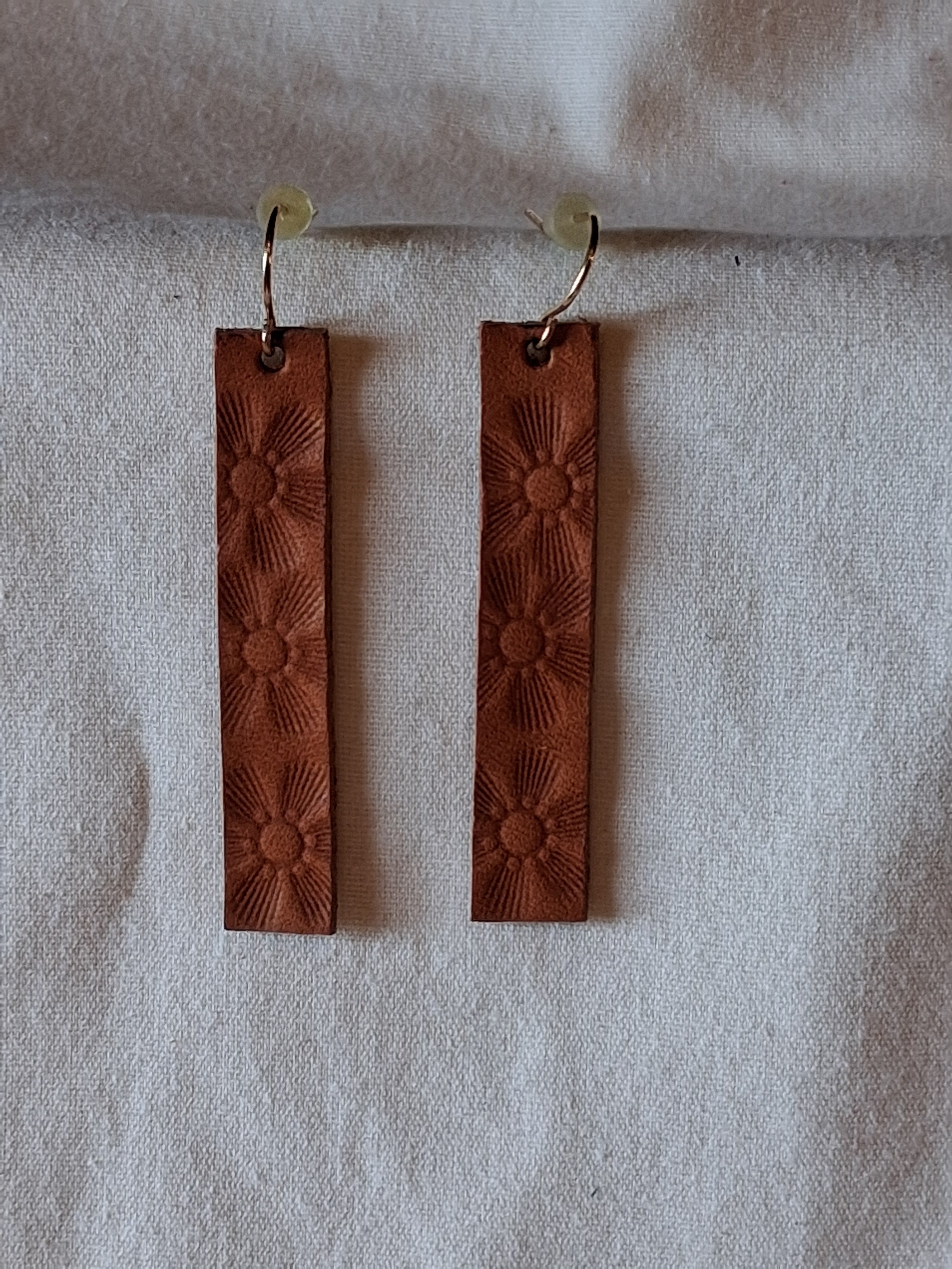 Stamped Veg-Tanned Bar Earrings