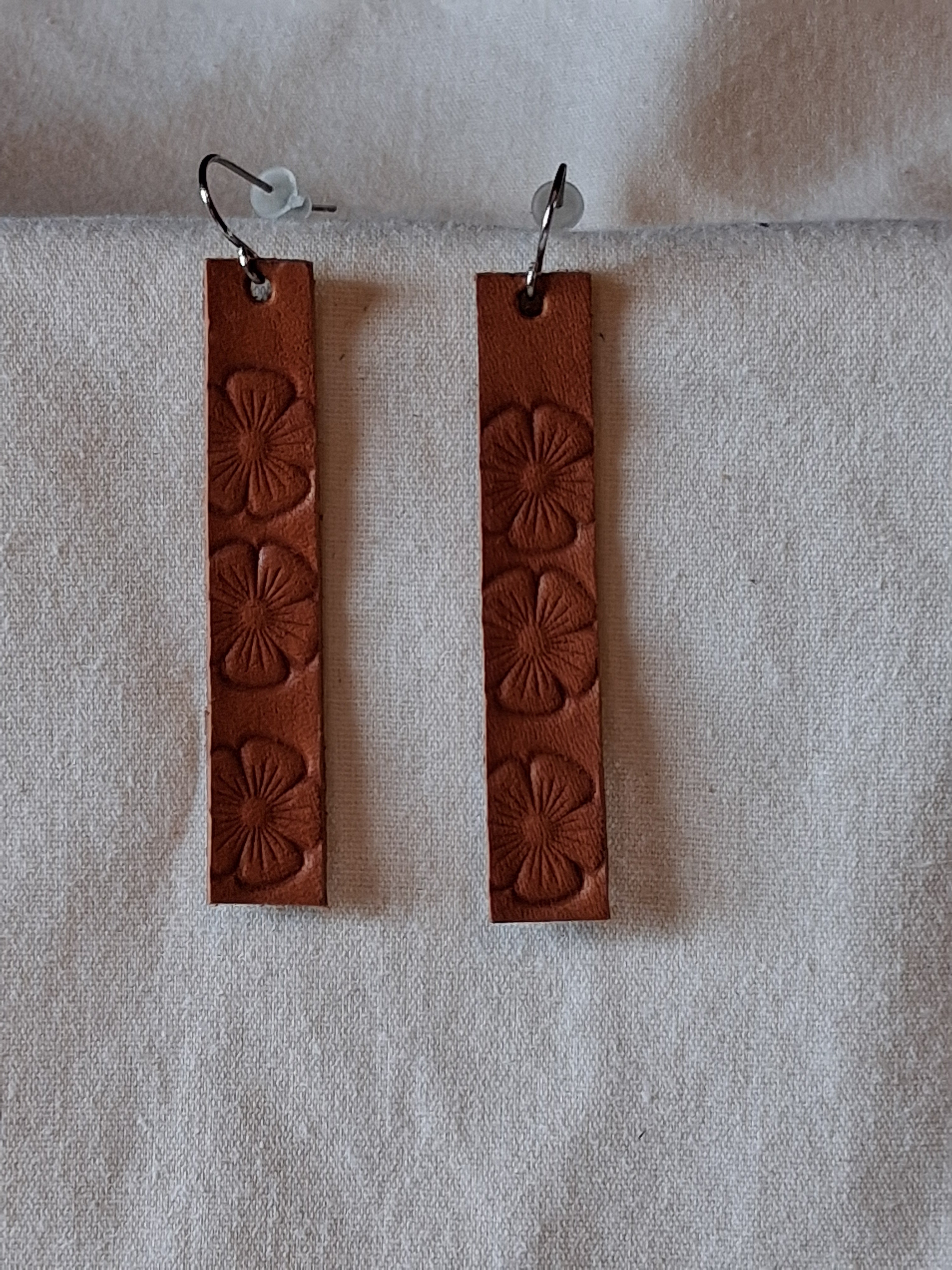 Stamped Veg-Tanned Bar Earrings
